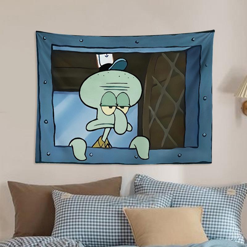 Squidward Indoor Cartoon Wall Hanging Tapestry Background Wall Cloth With Hooks Accessories Decor