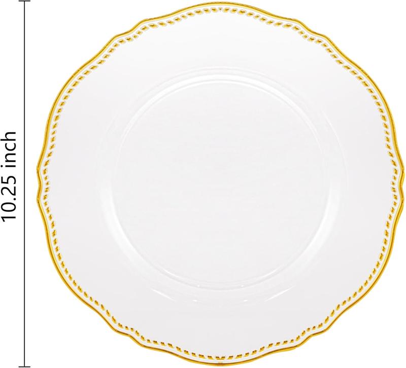 Nervure 60pcs Gold Plastic Plates - Clear and Gold Disposable Plates, 10.25 inch Plastic Dinner Plates, Perfect for Wedding & Party & Thanksgiving