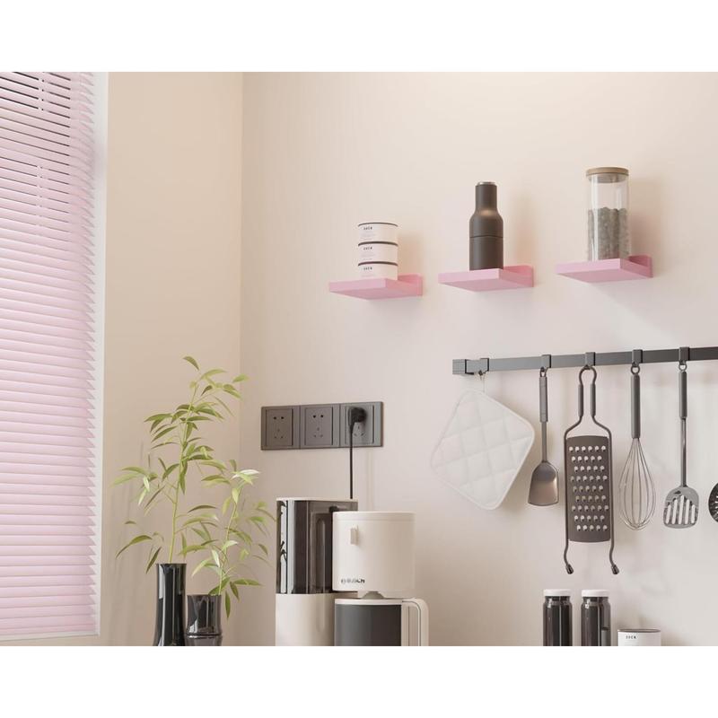 Small Floating Shelves Mini Shelves Hanging Display 5 Inch Wall Shelf for Bathroom Livingroom Bedroom,3 Pack, with 2 Types of Installation, Great for Pink Room Decor