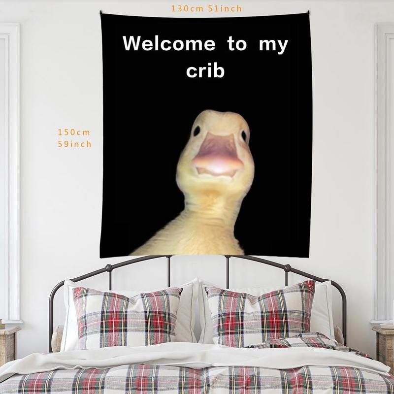 Welcome To My Crib Duck Pattern Tapestry, 1 Count Fun Duck Room Flag, Durable Wall Hanging Blanket for Home Bedroom Living Room Dormitory Decor, Bedroom Decor for Christmas Gift