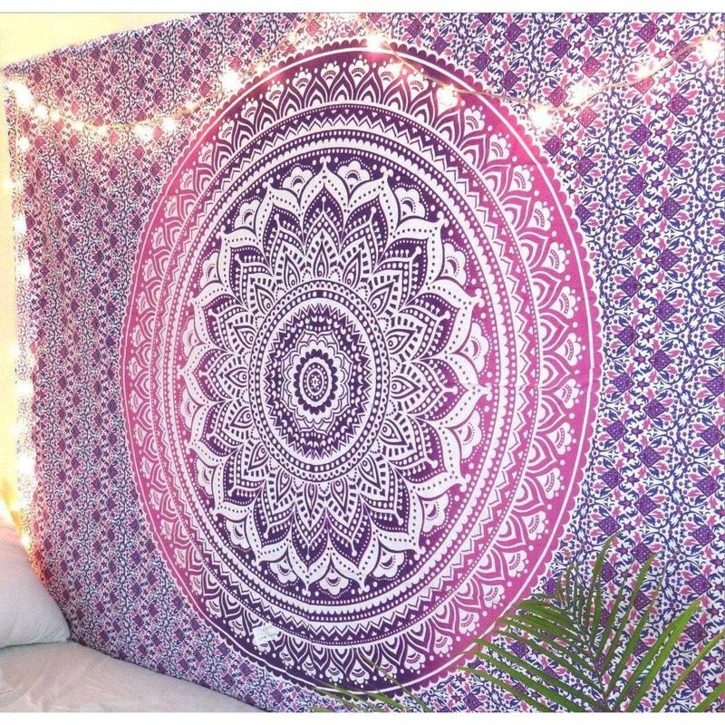 Popular Handicrafts Tapestry Wall Hanging Hippie Mandala Hippy Psychedelic Design Tapestries Bedspread 30 x 40 Inches (76 x 101 cms), Pink Purple Ombre