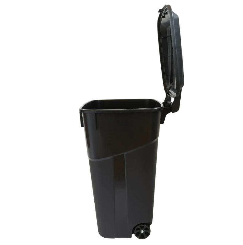 32 Gallon Wheeled Heavy Duty Plastic Garbage Can, Attached Lid, Black