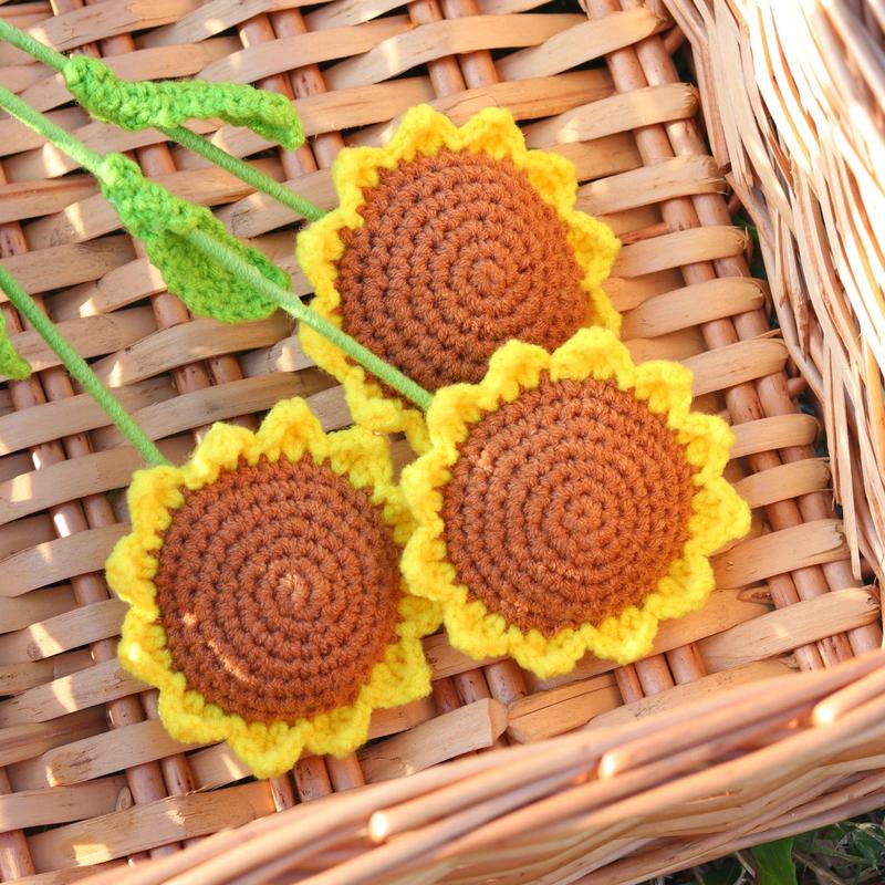 Artificial Sunflower, 1 3 6 10 Counts Lovely Handmade Crochet Flower, Decorative Flower for Home Teacher's Day Graduation Wedding Party