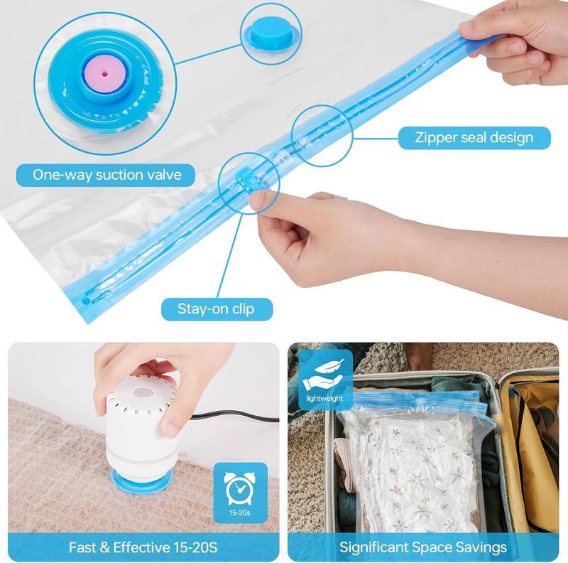 Vacuum Storage Bag with Electric Pump and Hand Pump Vacuum Sealer Bags for Store Space Saver Bag for Clothes, Mattress, Blanket, Duvets, Pillows, Comforters, Quilt, Easily for Mom, House, Travel, ,Moving, Organiser Compression