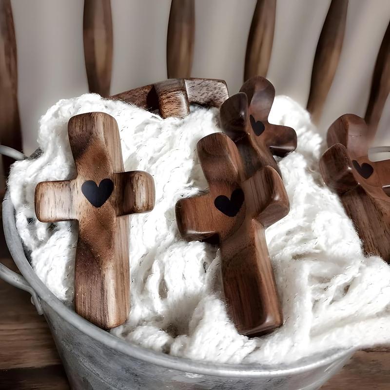 Encouragement Gift, Relieve Anxiety Comfort Cross for Clutching, Clinging and Praying, Pocket Olive Wood Cross Religious Gift for Children and Adults (5 Pcs)