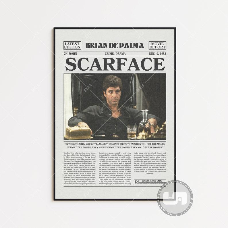 Scarface Poster, Brian De Palma, Movie Poster, Retro Newspaper, Black White Wall Art, Vintage Retro Art Print, Custom Movie Poster