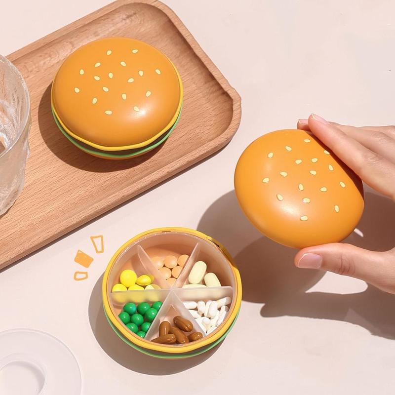 Burger Shaped Pill Box, 1 Count Portable Pill Storage Box, Cute Pill Organizer, Pill Storage Container for Home & Travel