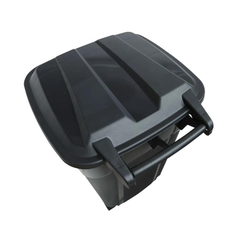 32 Gallon Wheeled Heavy Duty Plastic Garbage Can, Attached Lid, Black