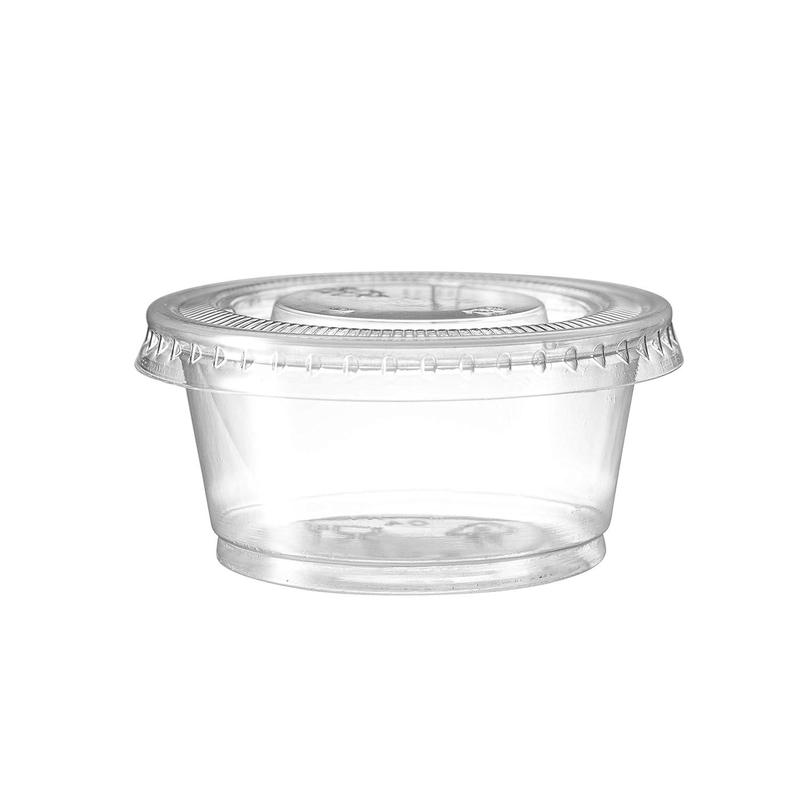 Portion Cups with Lids (2 Ounces, 100 Pack) | Disposable Plastic Cups for Meal Prep, Portion Control, Salad Dressing, Jello Shots| Small Plastic Condiment Container