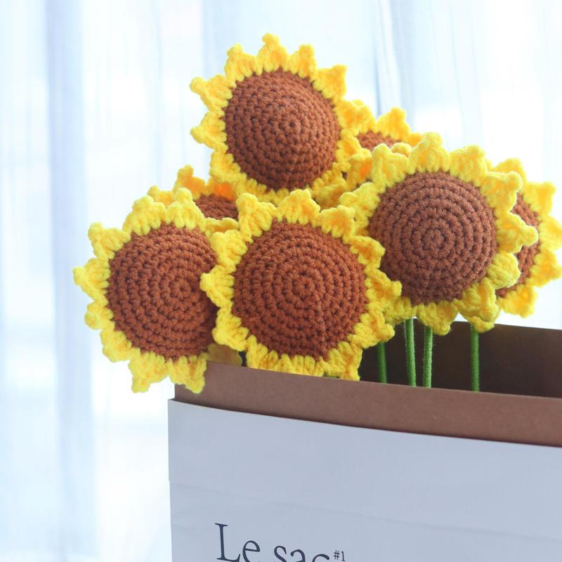 Artificial Sunflower, 1 3 6 10 Counts Lovely Handmade Crochet Flower, Decorative Flower for Home Teacher's Day Graduation Wedding Party