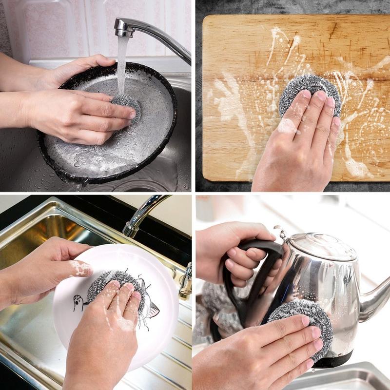 Stainless Steel Scourer Dish Bowl Cleaning Scourer Ball Scrubber For Kitchens（12PCS)