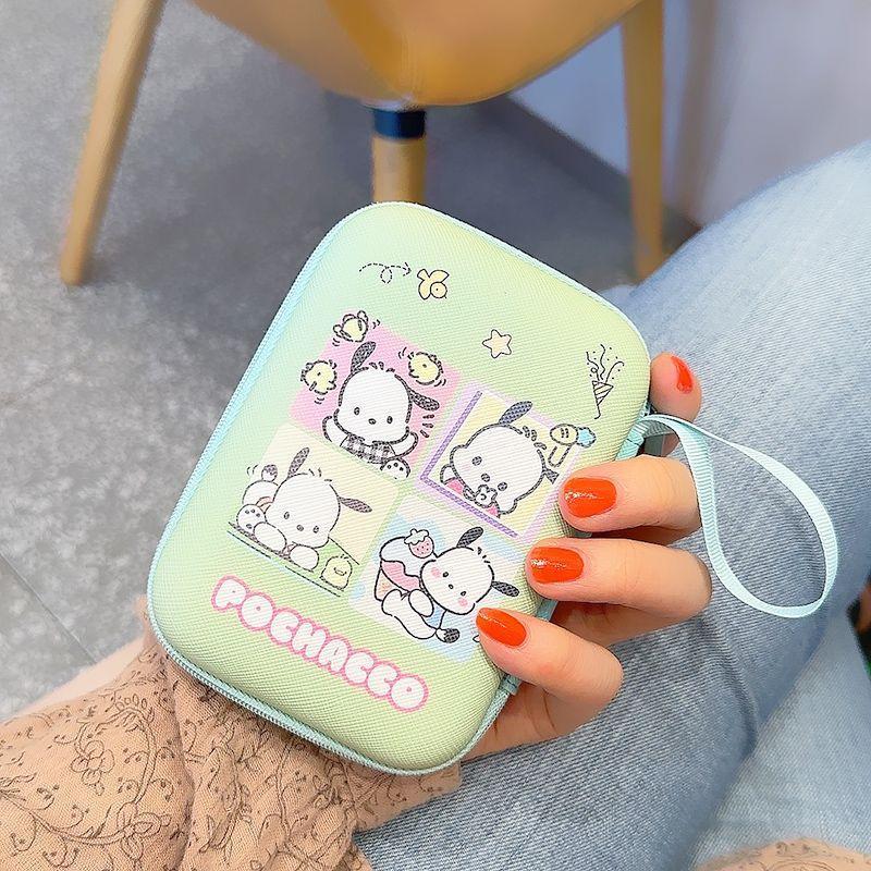 SANRIO Cartoon Pattern Data Cable Storage Bag, Portable Charger Earphone Coin Sorting Case Organizer, Mini Data Cable Carry Bag for Home Office Outdoor Travel