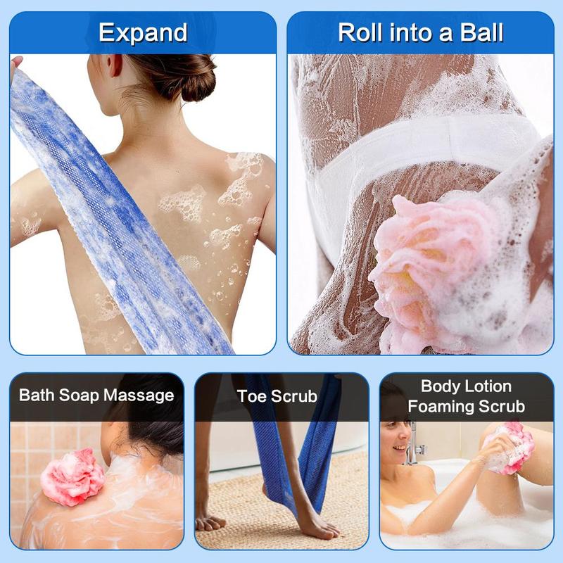 Net Bath Sponge, 3 Counts Bath Sponge Net, Long Net Bath Sponge, Exfoliating Shower Body Scrubber, Back Scrubber, Skin Smoother, Great for Daily Use