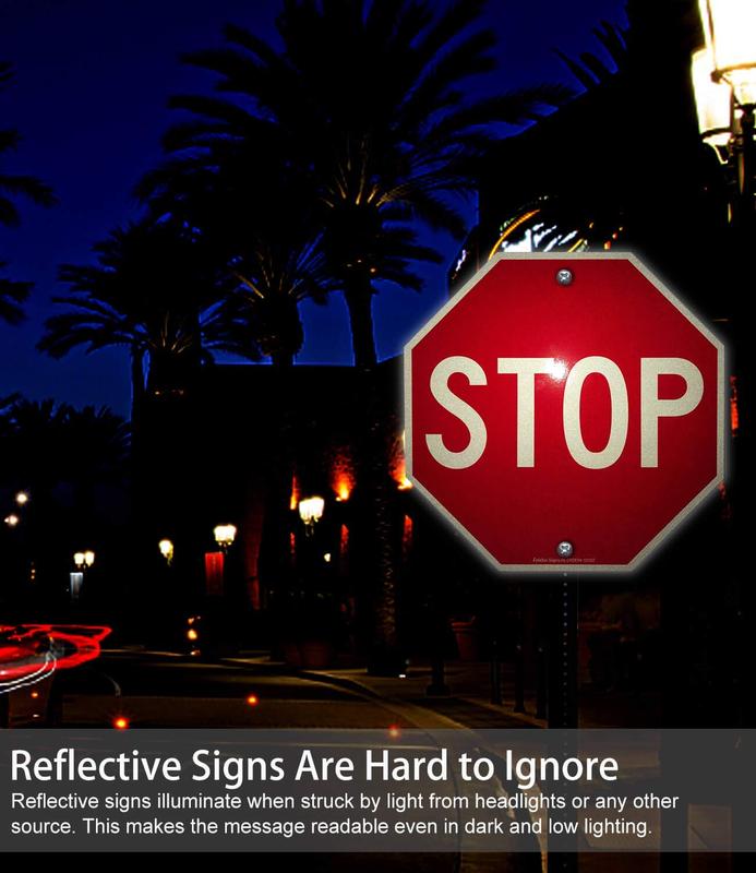 Stop Sign, Street Slow Warning Reflective Signs, 12 x 12 Inches Octagon, .040 Rust Free Aluminum, UV Protected and Waterproof, Weather Resistant, Durable Ink, Easy to Mount