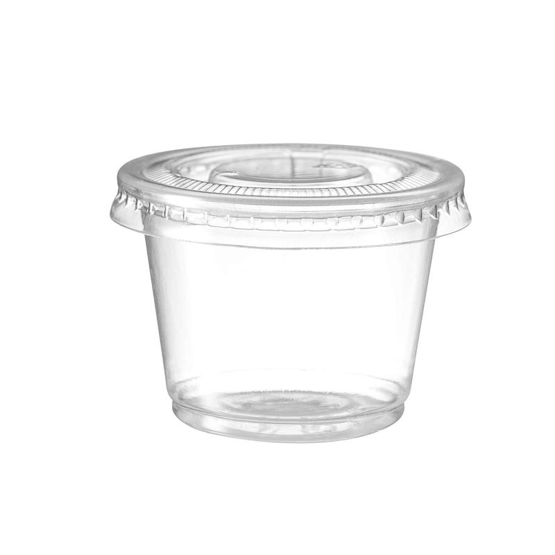 Portion Cups with Lids (2 Ounces, 100 Pack) | Disposable Plastic Cups for Meal Prep, Portion Control, Salad Dressing, Jello Shots| Small Plastic Condiment Container