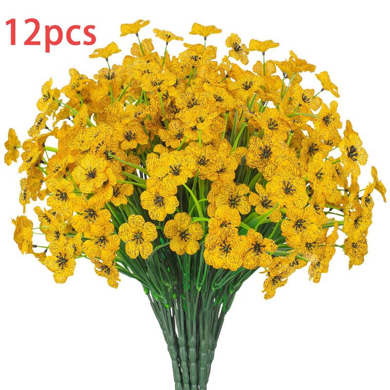 Artificial Flower, 12pcs Natural Style UV Protection Faux Flower, Decorative Outdoor Flower for Home Garden Party Wedding Balcony Office