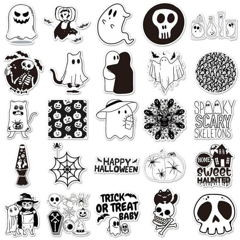 50pcs Set Cartoon Pattern Sticker, Waterproof Self Adhesive Decor Paper, Decor Sticker for Gift Greeting Card Water Bottle Laptop Phone Halloween Decor