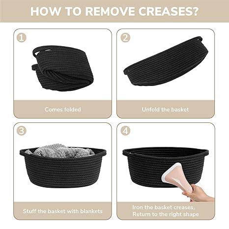 CHICVITA Black Basket Empty Gift Basket, BooBasket, Small Woven Basket for Organizing, Rope Basket for Storage, Decorative Basket for Dogs, Cats, Cute Basket Organiser for Shelves, Handmade Basket of Natural Material, 12