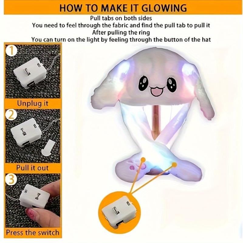 Cute Cartoon Rabbit Design Glowing Hat, 1 Count Luminous Rabbit Ear Hat, Party Decoration Supplies for Girls & Boys, Gifts for Him, Gifts for Kids, Birthday Gift