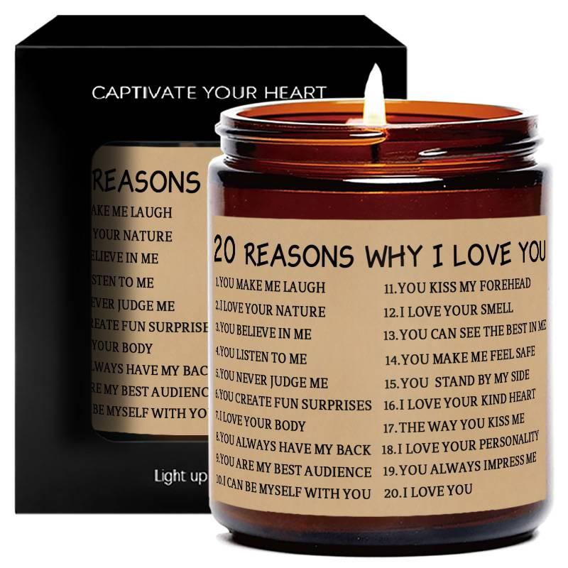 20 Reasons Why I Love You Scented Candle, Emotional Gift, Love Token Gift for Wife Husband Girlfriend Boyfriend Bride Groom Fiance Confession Gift