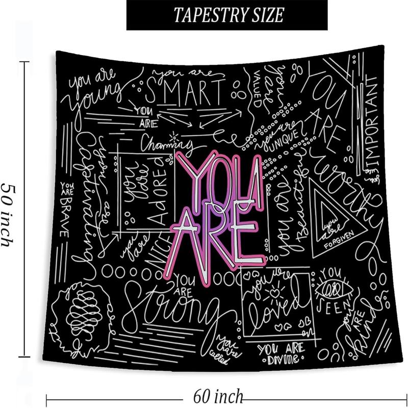 Quote You Are Tapestry Inspirational Wall Art Wall Hanging Positive Saying Classroom Tapestry for Teen Girl Bedroom Dorm 50x60 Inches (Black)