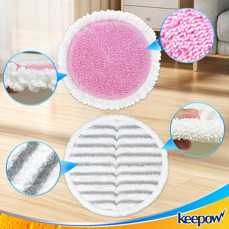 KEEPOW 6.3 Inch Electric Mop Pads Replacement Compatible with G700 & P700 Cordless Electric Mop, Microfiber Floor Cleaning Pads,4 Microfiber Pads+ 2 Polishing Pads, Round Spin Pads (6 Packs)