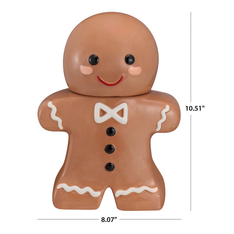 Holiday Time 57-Oz Gingerbread Man Glazed Earthenware Ceramic Treat Jar with Lid, Multicolor, Christmas Decorations, Christmas Home Decorations, Christmas Tree Decorations