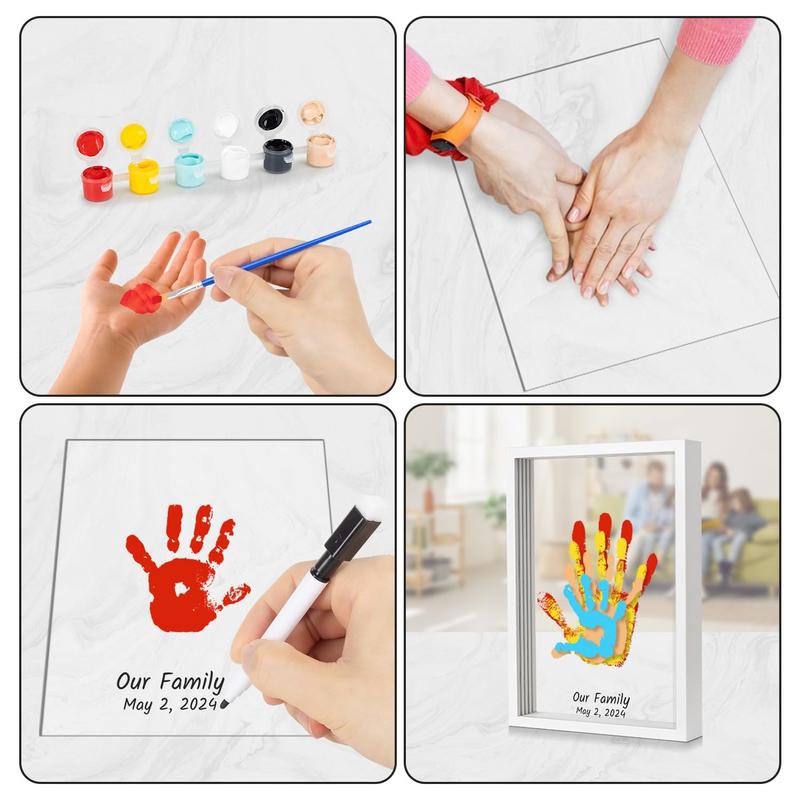 Handprint Photo Frame, 1 2 Sets DIY Handprint Photo Frame with Paint and Acrylic Board, Creative Photo Frame for Home Decor, Gift for Family & Friend