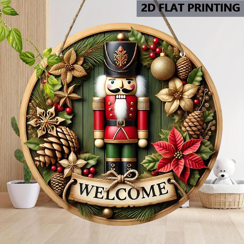 Vintage Style Nutcracker Pattern Door Hanger, 1 Count Wooden Welcome Sign, Hanging Decoration for Home Garden Yard Farm Bar Room