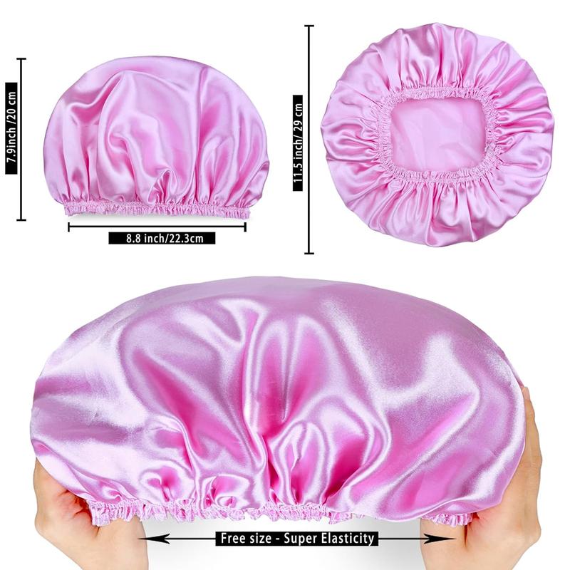 4 PCS Women's Elastic Reusable Shower Caps with Double Waterproof Layers - Solid Color - Cover