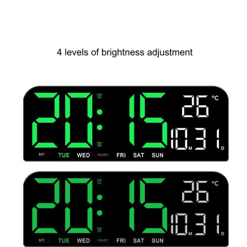 Digital Wall Clock Large Display, LED Wall Clocks for Living Room Decor, Digital Clock with Temperature DST Auto-Dimming Humidity Snooze - 12 24H, Silent Digital Clocks