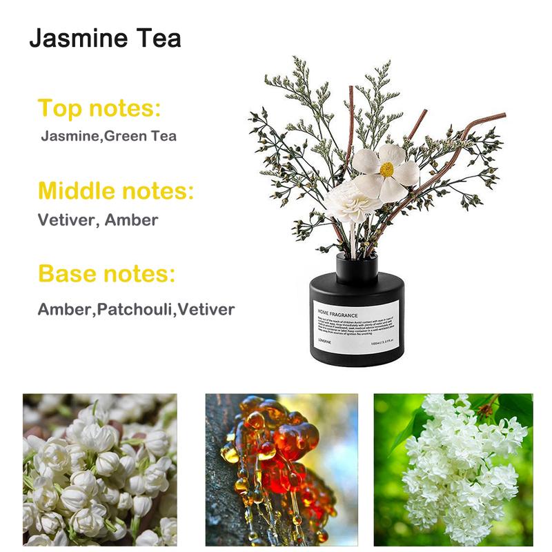 Jasmine Scent Reed Diffuser Sets 3.38 oz(100ml) with Real Flower Diffuser Stick Home Fragrance for Light Scented Home Décor