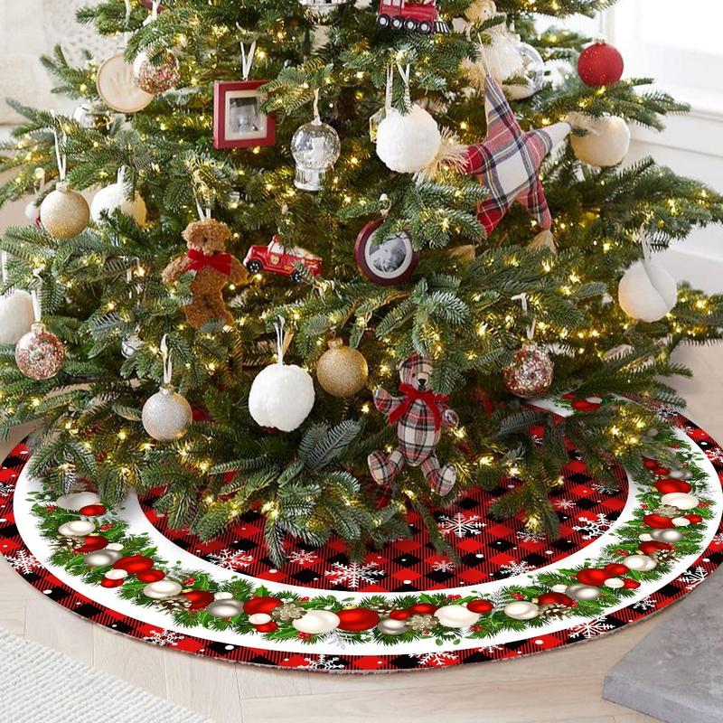 Christmas Tree Skirt, 1 Count Flannel Christmas Themed Christmas Decor Tree Skirt, Holiday Party Decoration Supplies for Home Party, Home Decor