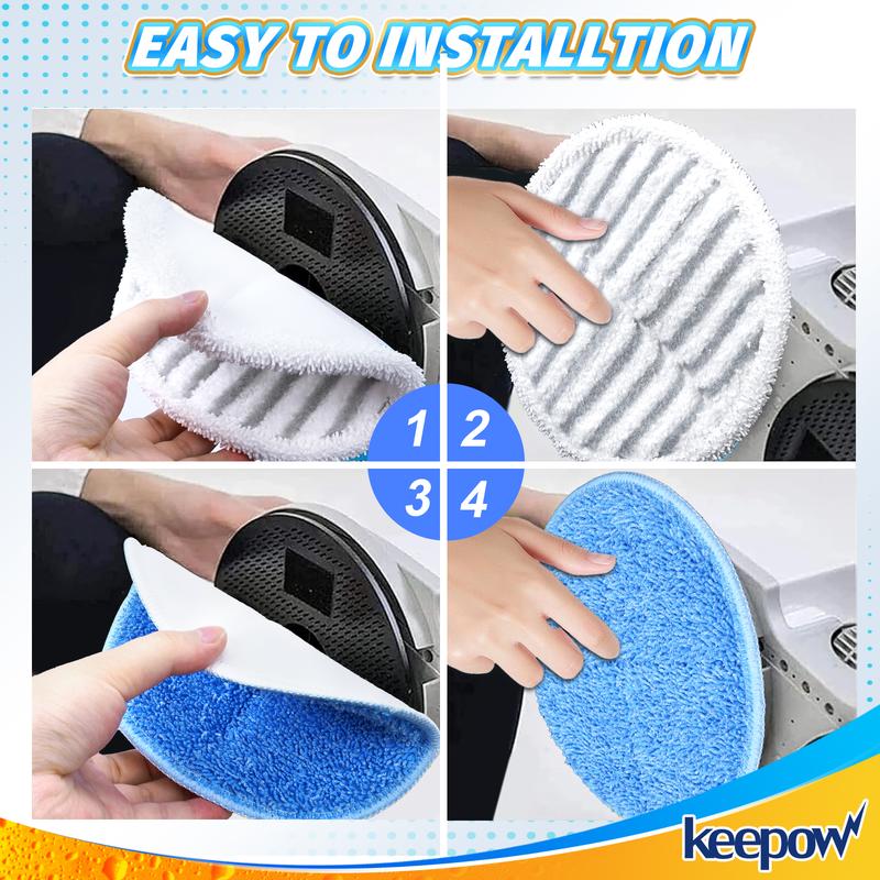 KEEPOW 6.3 Inch Electric Mop Pads Replacement Compatible with G700 & P700 Cordless Electric Mop, Microfiber Floor Cleaning Pads,4 Microfiber Pads+ 2 Polishing Pads, Round Spin Pads (6 Packs)