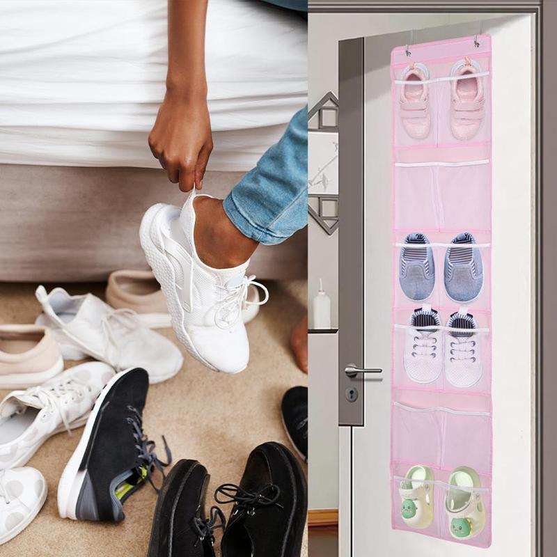 Over The Door Hanging Organizer, 1 Count 12 Pockets Shoe Sundries Hanging Storage Bag with 2 Hooks, Wall Hanging Storage Organizer for Home Bedroom