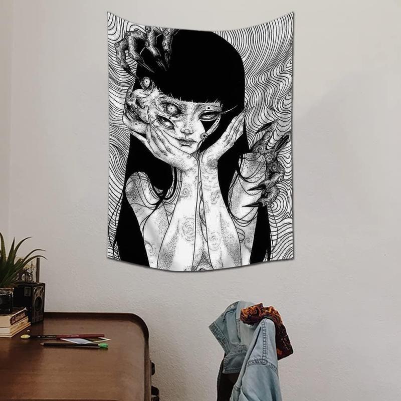 Halloween Decor - Canvas Anime Tomie Revenge Junji Ito Tapestry, Hanging Dorm Party Backdrop Decorations Home Decorations for Living Room Bedroom(60 x 40 in) Peach velvet material Cotton Decorative