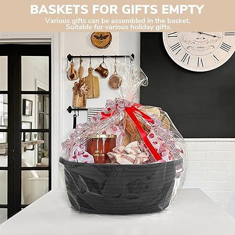 CHICVITA Black Basket Empty Gift Basket, BooBasket, Small Woven Basket for Organizing, Rope Basket for Storage, Decorative Basket for Dogs, Cats, Cute Basket Organiser for Shelves, Handmade Basket of Natural Material, 12