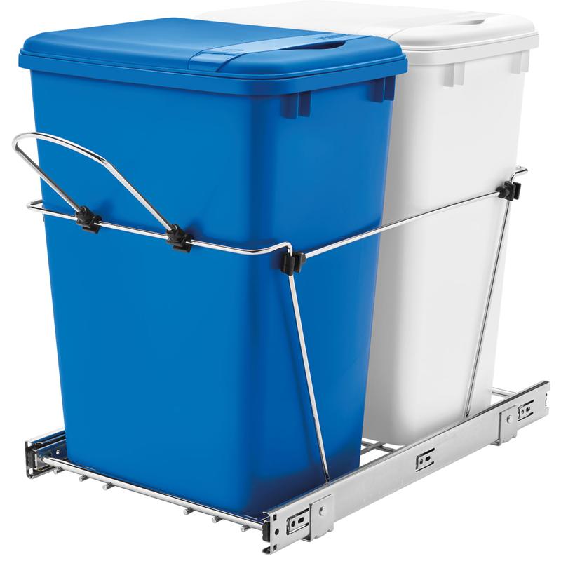 Rev-A-Shelf Double Pull Out Trash Can 35 Qt for Kitchen, RV-18KD-17C S Container Cabinet