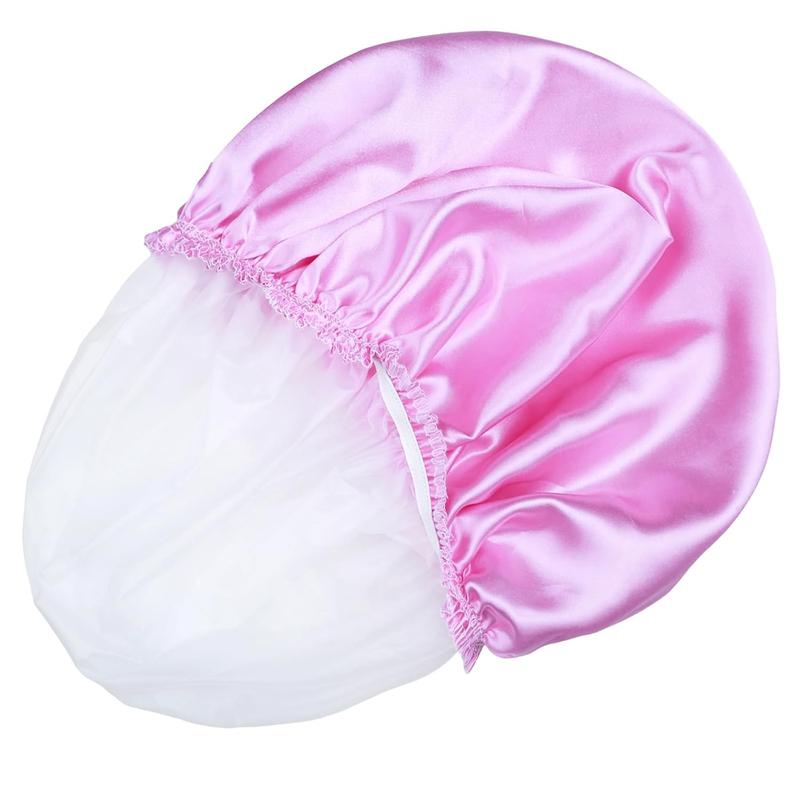 4 PCS Women's Elastic Reusable Shower Caps with Double Waterproof Layers - Solid Color - Cover