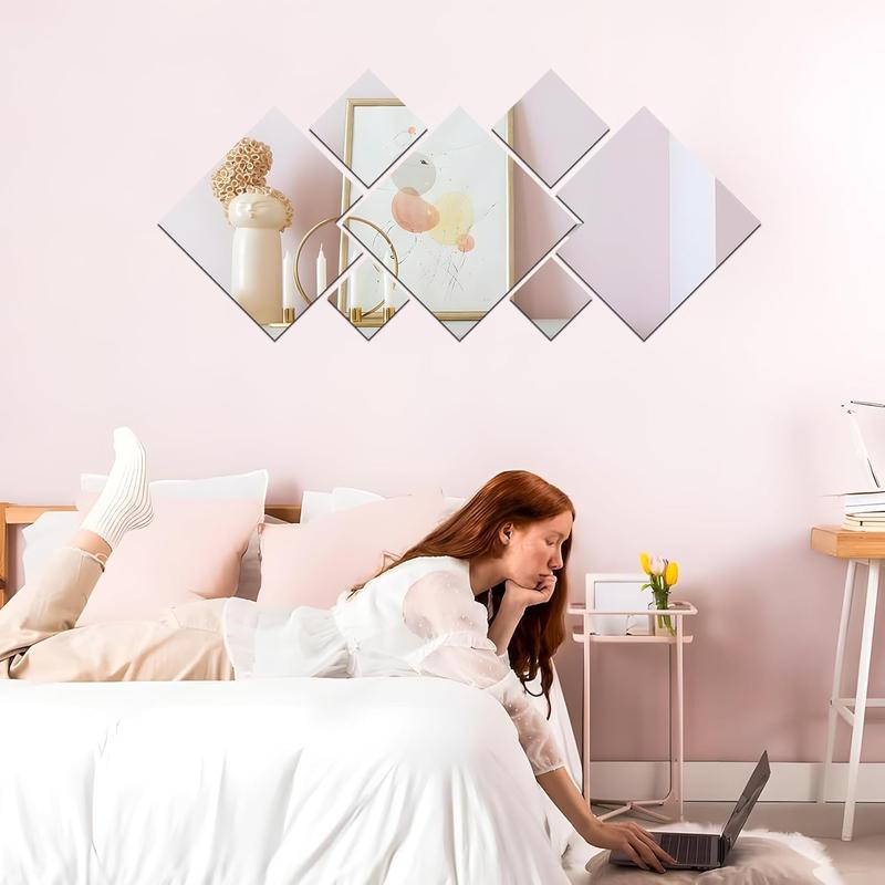 Wall Mirror Tiles, 7Pcs Mirrors for Wall, Self Adhesive Wall Mirror Stickers, Acrylic Mirror Cute Room Wall Decor Y2k Aesthetic Living Room Bedroom Decor