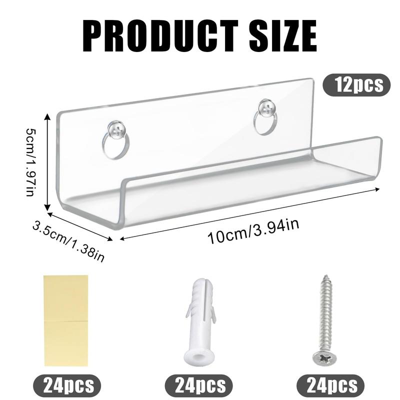 12pcs 4 Inch Clear Vinyl Record Holder, Invisible Record Shelf Wall Mount Acrylic Album Record Stand Floating Record Display Rack for Daily Displaying CD LP