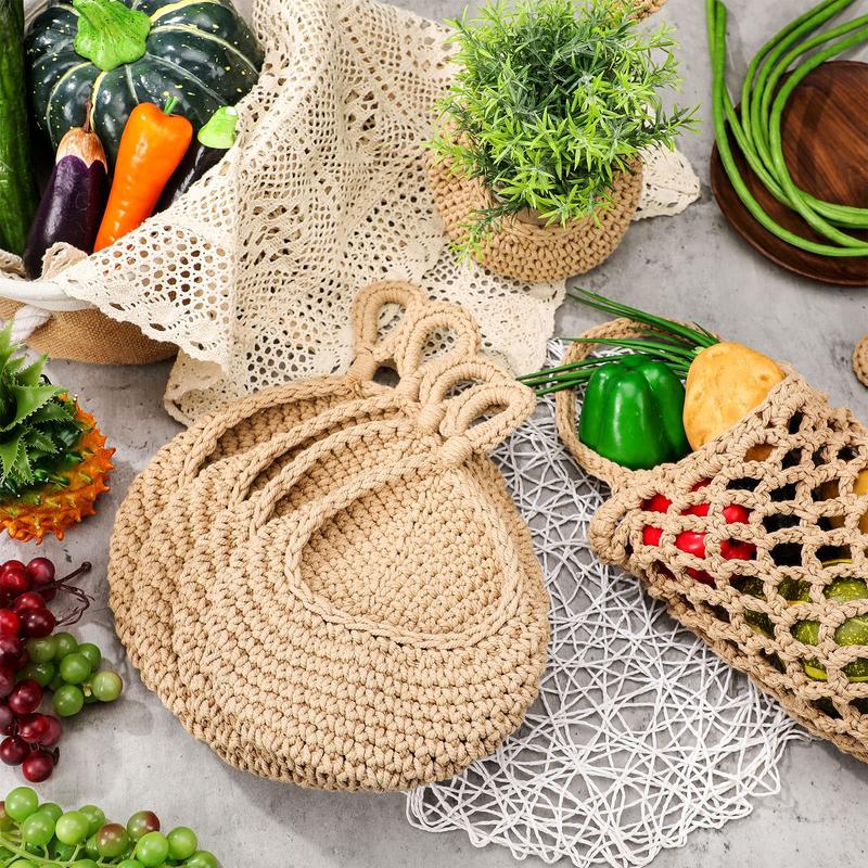 9 Pcs Jute Hanging Fruit Baskets for Kitchen Boho Hanging Basket Woven Hanging Wall Basket Storage Garlic Keeper for Potato Onion Banana Vegetable Produce Hammock Holder Home Kitchen Decor (Brown)