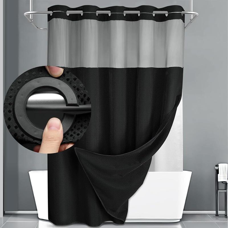 No Hook Shower Curtain with Snap in Liner Set Less Time Grey Waffle Shower Curtain for Bathroom 75