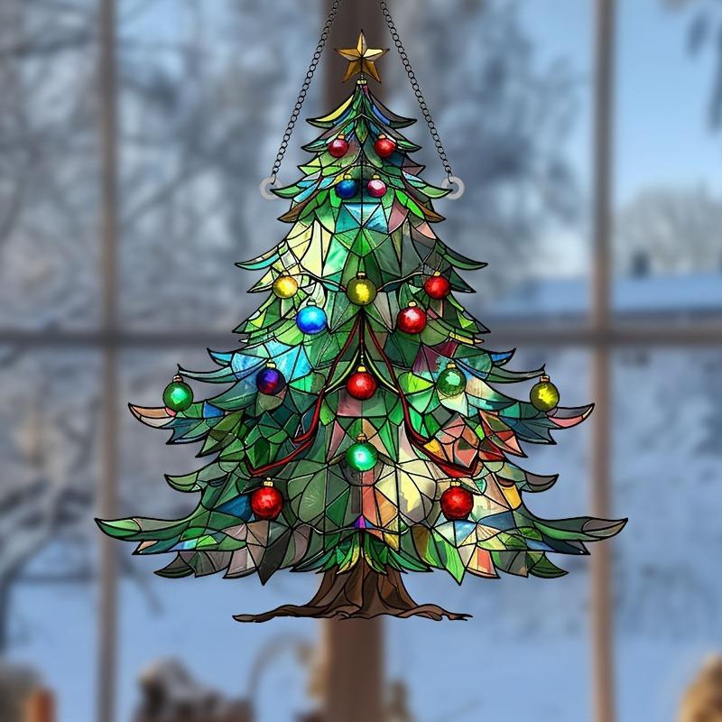 Colorful Christmas Tree Design Sun Catcher, 1 Count Acrylic Hanging Ornament, Hanging Decoration for Home Party Festival Office Dormitory