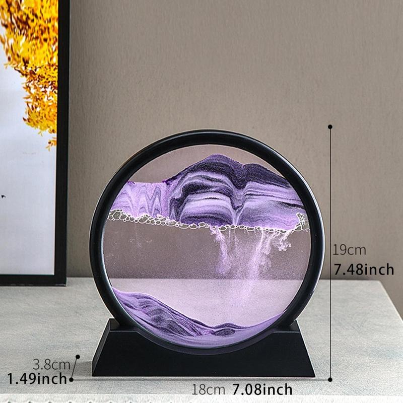 3D Moving Sand Art Decor for Dressers, Round Glass Flowing Sand Home Decor, Living Room Craft Ornament Office Desk Circular Sand Art with Moving Sand, Halloween Decor