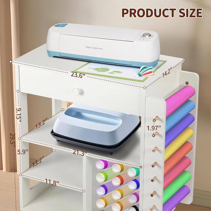 Rengue Craft Organizers and Storage Cart, Versatile Rolling Cart with Vinyl Roll Holder Compatible with Cricut Machine, Table Workstation Ideal for Craft Room and Home Use