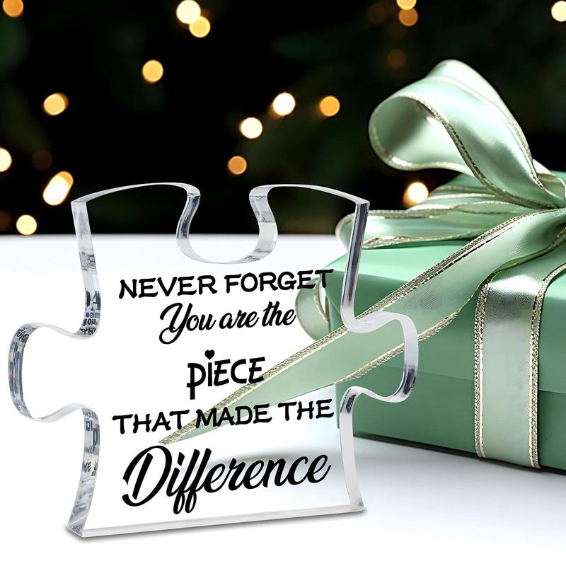 Acrylic Puzzle Shaped Ornament, Never Forget You Are The Piece That Made The Difference Acrylic Gift, Desktop Sign for Home Office, Gift for Colleague