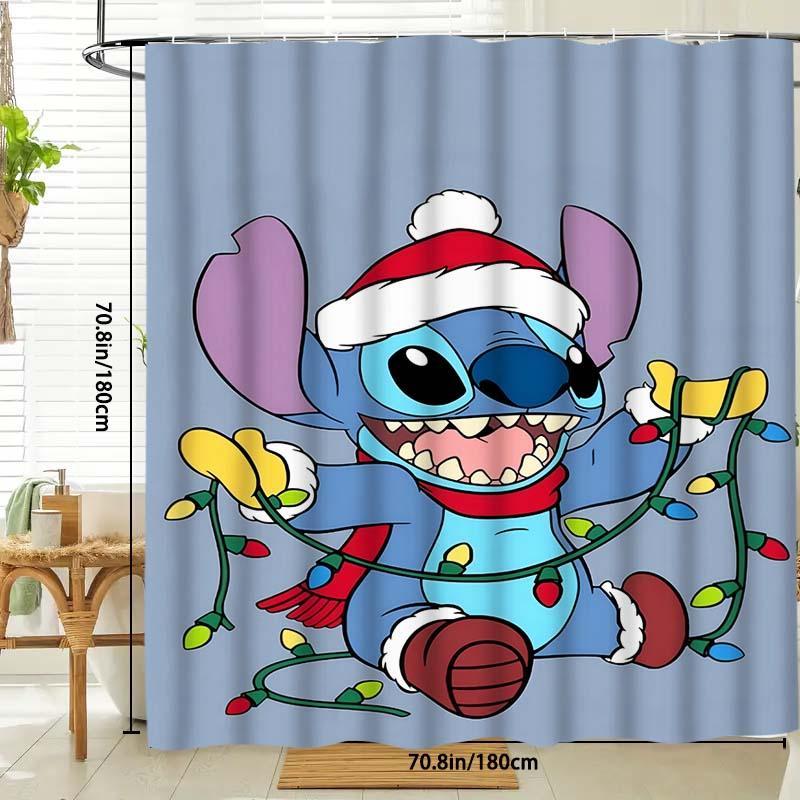 Cartoon Pattern Shower Curtain, 1 Count Waterproof Bathroom Curtain with Hooks, Bathroom Decor Supplies for Home Hotel Salon Dormitory