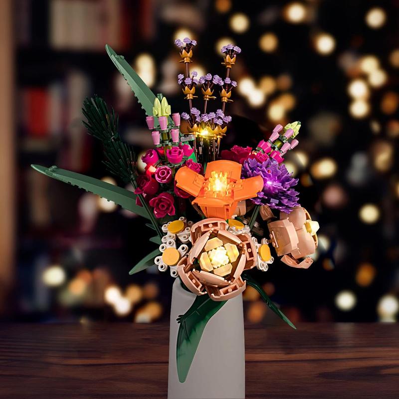 Bouquet Building Set - Artificial Flower Roses, Plant Collection and Table Art Ornaments Decorative Flowers Artificial Birds Fruit Leaves Plant Decor