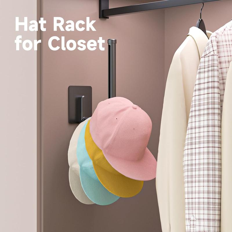 Hat Organizer for Baseball Caps Hat Rack for Wall Hat Hooks Hat Storage Holder for Closet Door Adhesive Drill Mount 4 Pack Model(Black)